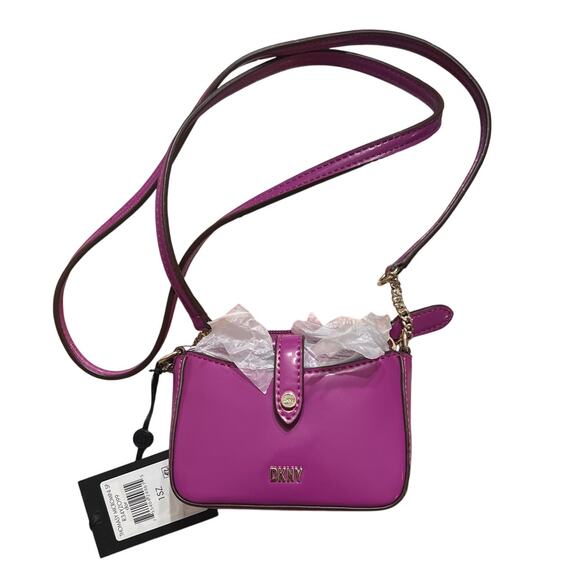 DKNY Thomasy Micro Mini Dor Chain Crossbody Bag Handbag Purple & Gold New - Picture 1 of 6
